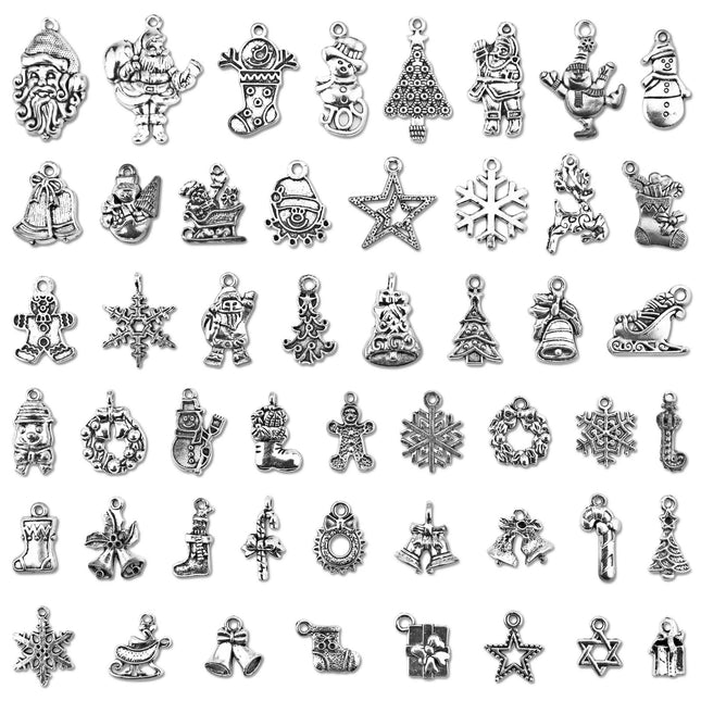 JIALEEY Christmas Charms, Whole Bulk Lots Christmas Charm Mixed Tibetan Silver Metal Pendants DIY for Jewelry Making Cra