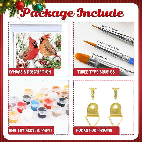 Christmas Paint by Numbers Kit for Adults Cardinal Paint by Number for Adults Beginner, Cardinal Paint by Numbers Art Supplies for Gift Home Wall