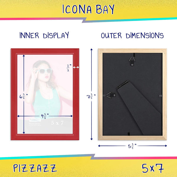 Icona Bay 5x7 Picture Frame, Red Colored Solid Wood Scandinavian Style Frame for Photo, Pizzazz Collection | Icona Bay sturdy wooden photo frame,