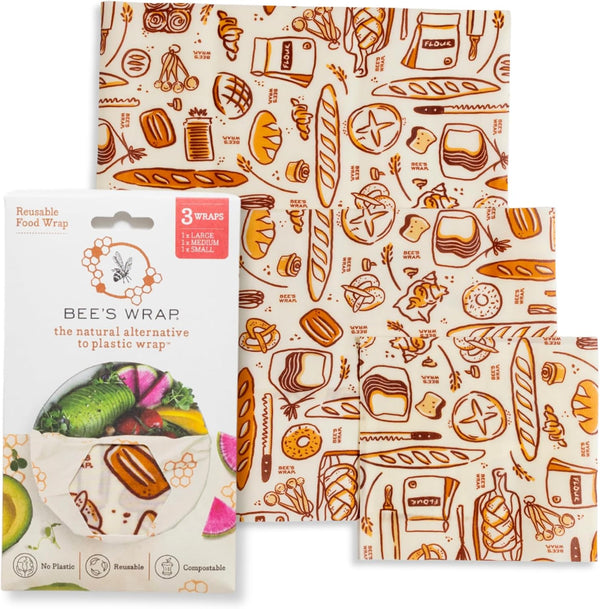 Bee'S Wrap Vegan Beeswax Wraps for Food - Assorted 7 Pack (2S, 2M, 2L, & 1 Bread) Made in USA Reusable & Organic Food Wraps & Bowl Covers -