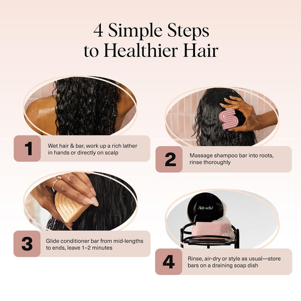 Kitsch Castor Oil Shampoo Bar & Coconut Oil Deep-Moisturizing Conditioner Bar - Hydrating for Dull & Dry Hair, Strengthen & Restore Damage Hair,