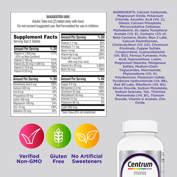 Centrum Minis Silver Women'S Multivitamin for Women 50 Plus, Multimineral Supplement with Vitamin D3, B Vitamins, Non-Gmo Ingredients, Supports
