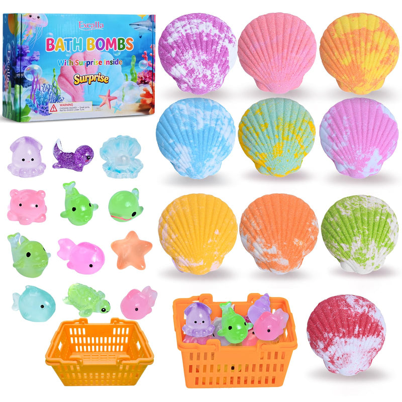 Bath Bombs for Kids with Toys Inside for Girls Boys - 10 Handmade Bubble Bath Fizzies Bomb with Surprise Sea Animals Toys, Easter Birthday