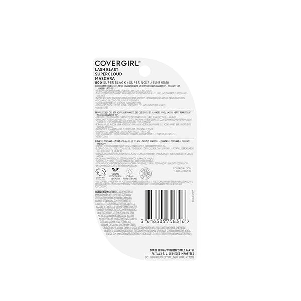 CoverGirl Lash Blast Supercloud, 800 Super Black, Mascara, Long-Lasting, No Clump or Smudge, Doesn't Flake, Vegan, 0.33oz 800 Super Black 0.33 Fl