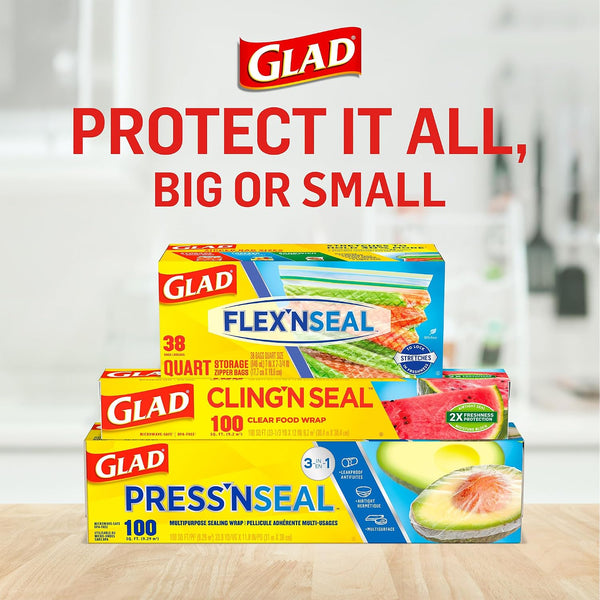Glad Cling N Seal Plastic Wrap for Food, Airtight Seal, 300 Square Foot Roll (Pack of 4) 300 Sq Ft (Pack of 4)