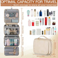 Elviros Hanging Travel Toiletry Bag for Women Vegan Leather (Beige) | 3-in-1 Waterproof Makeup Bag with Compartments for Skincare, Toiletries,