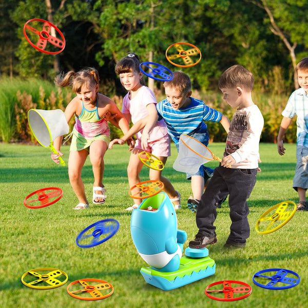 WATUDOU 12 PCS Flying Disc Launcher Outdoor Indoor Game Toys Gifts for 3 4 5 6 7 Year Old Boys Kids, Outdoor Outside Game Toys for Boys Girls Ages