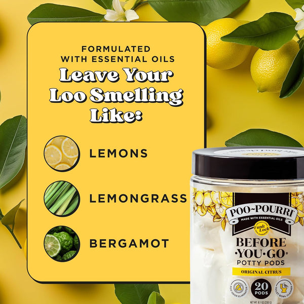 Poo~Pourri Original Citrus Before-You-Go 2-in-1 Toilet Potty Pods 20ct - Bathroom Odor Remover & Toilet Cleaner - Plant Based Ingredients &