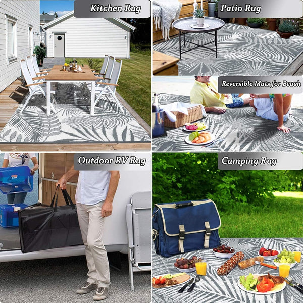 Outdoor Plastic Straw Rug - 6x9Ft Waterproof Reversible Patio Mat for Deck, Beach, RV, Camper, Backyard 6' x 9' (Rectangular) Cool Gray