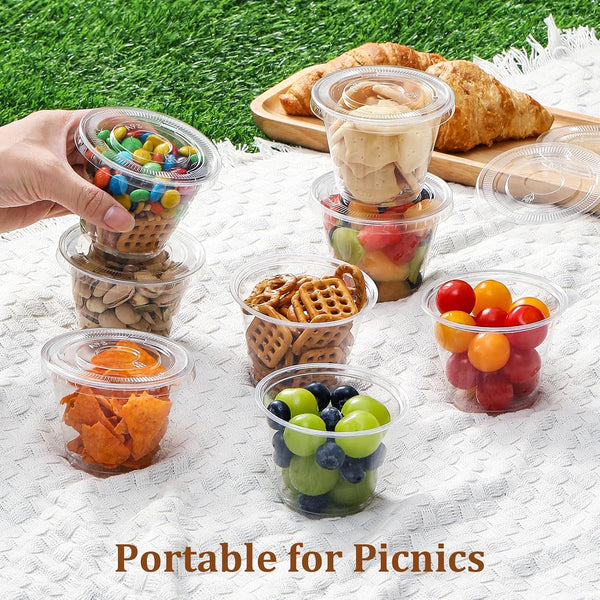 AOZITA [50 Sets, 9 oz Clear Plastic Cups With Flat Lids No Hole, Disposable Cups With Lids for Ice Cream, Pudding, Cake, Snacks Smoothie,