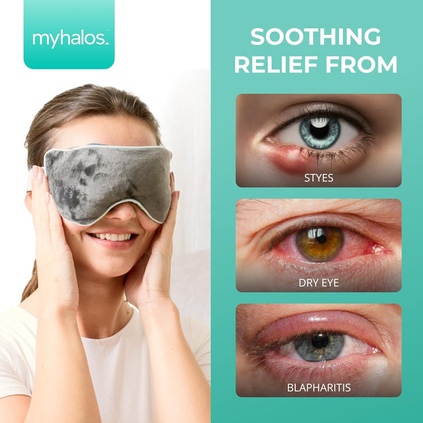 MyHalos® Heated Eye Mask for Dry Eyes - Steam Warm Compress for Eyes - Remove Styes, Chalazion Therapy Warming and Heating Pad Hot Compress -