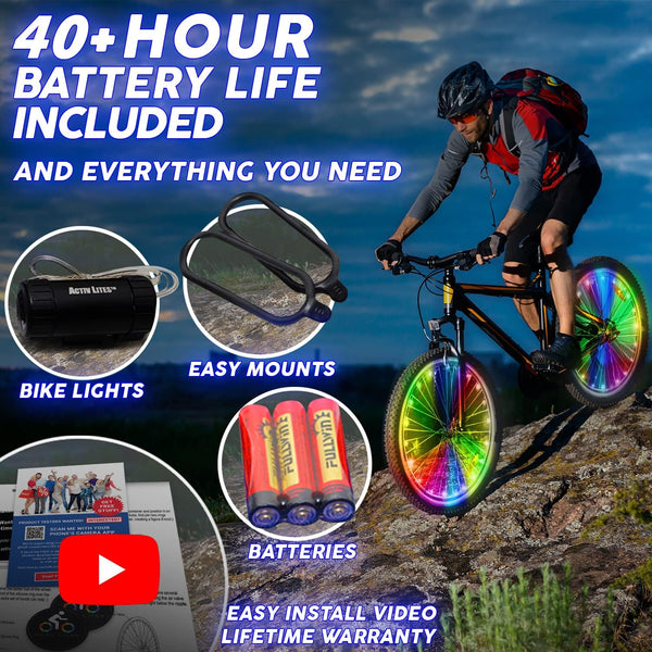Activ Life LED Bike Wheel Lights with Batteries Included! Get 100% Brighter and Visible from All Angles for Ultimate Safety & Style (1 Tire Pack)