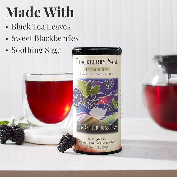 The Republic of Tea Blackberry Sage Black Tea | 50 Tea Bags, Gourmet Black Tea