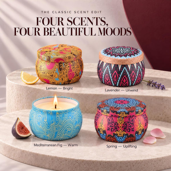 Scented Candles Gift Set for Women, 4 Pack Soy Wax Candles for Home Scented 4-Pack Classic Gift Set