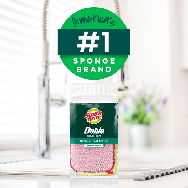Scotch-Brite Dobie Scrub & Wipe Cloths, Sponge Cloths for Cleaning Kitchen, Bathroom, and Household, Dobie Scrub and Wipe Cloth Absorbs and