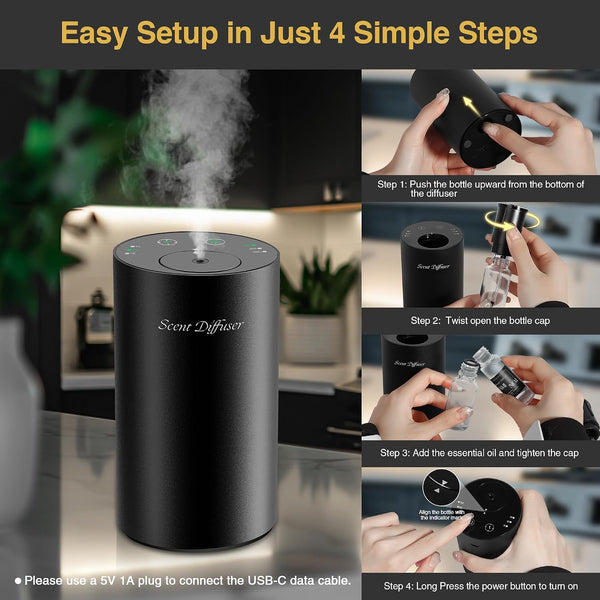 Waterless Essential Oil Diffuser Starter Kit - No Water Needed, Battery Operated Mini Scent Air Machine, Included 3X20Ml Essential Oils, Portable