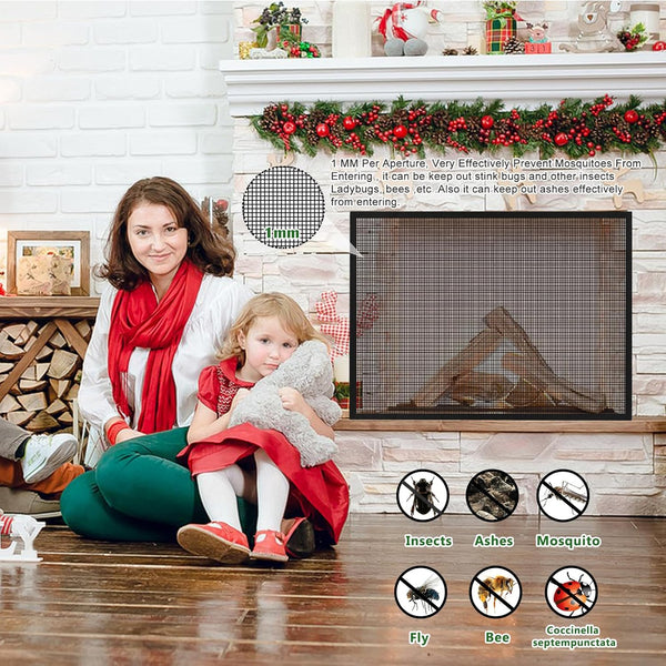 Fireplace Screen Safe Mesh Gate Mesh Screen Child Proof Existing Fireplace Barrier Guard Net Adhesive Cover Fire Place Doors for The Living Room