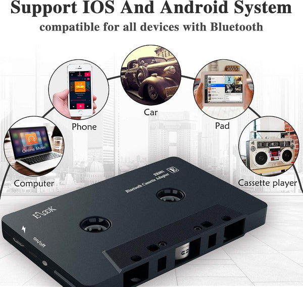 Elook Bluetooth 5.0 Car Cassette Aux Adapter,Black | tape audio receiver