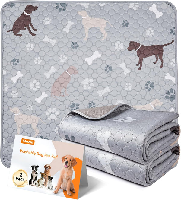 Mozin Washable Pee Pads for Dogs, 2 Pack Super Absorbent Dog Training Pads Leakproof Non-Slip Reusable Puppy Pads, Waterproof Whelping Pad for