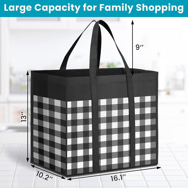 WOWBOX Reusable Grocery Bags, Foldable Reusable Shopping Tote Bags Black 4 Pack