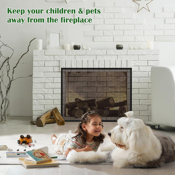 Fireplace Screen Safe Mesh Gate Mesh Screen Child Proof Existing Fireplace Barrier Guard Net Adhesive Cover Fire Place Doors for The Living Room