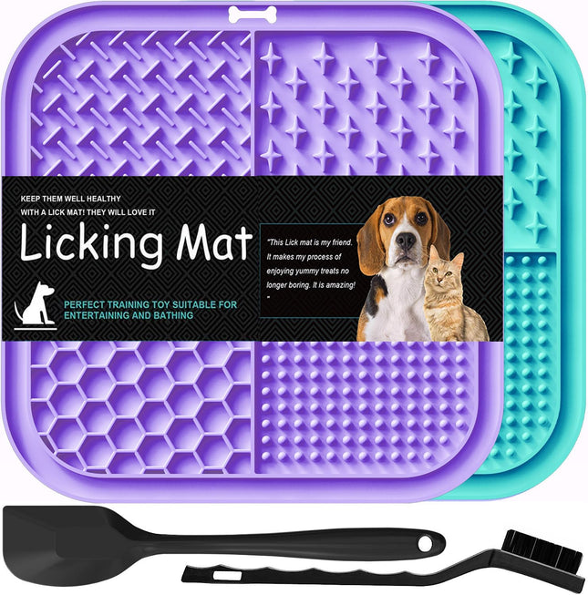 Lesipee Licking Mat for Dogs & Cats 2 Pack, Slow Feeder Lick Pat, Anxiety Relief