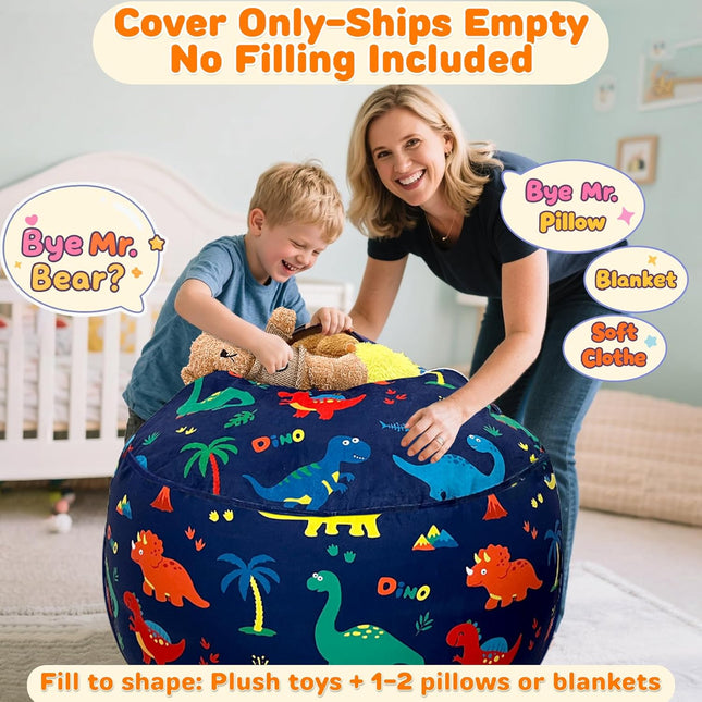 Lukeight Stuffed Animal Storage Bean Bag Chair Cover (No Filling) for Kids, Dino