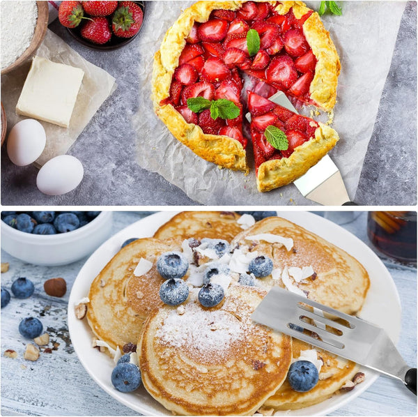 【2 Pack】 Small Metal Spatula Set, Mini Stainless Steel Serving Spatulas for Kitchen Use, Ideal for Flipping Pancake, Brownie, Cookie, Cake, Egg –