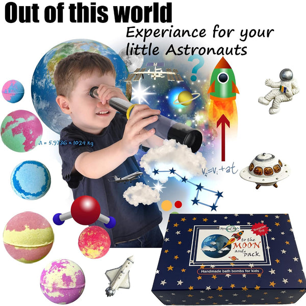 Galaxy Bath Bombs for Kids with Surprise Inside Organic Bubble Bath Bombs | Bath Bombs with Educational Outer Space Planet Toys, Gentle, Natural &