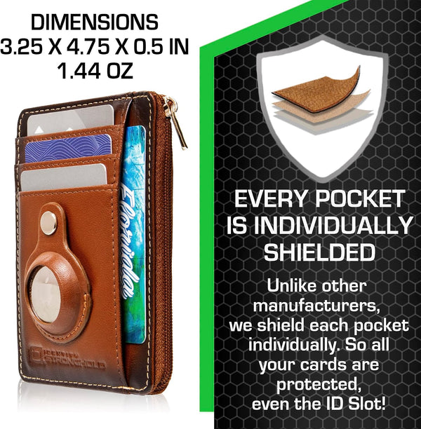 ID Stronghold RFID Blocking Front Pocket Wallet – Slim Minimalist Genuine Leather Wallet with Zipper Coin Pocket (Antiqued Brown)