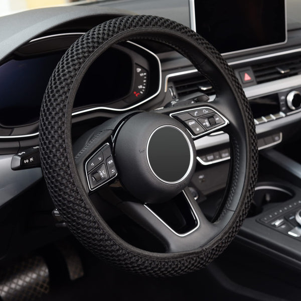 KAFEEK Elastic Stretch Steering Wheel Cover,Warm in Winter and Cool in Summer, Universal 15 inch, Microfiber Breathable Ice Silk, Anti-Slip,