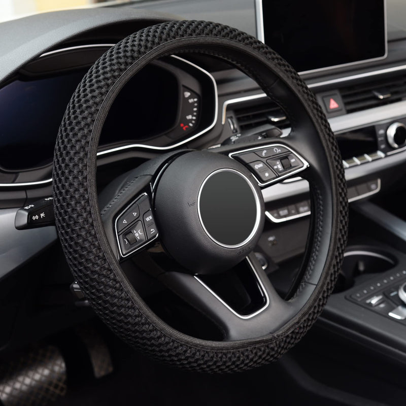 KAFEEK Elastic Stretch Steering Wheel Cover,Warm in Winter and Cool in Summer, Universal 15 inch, Microfiber Breathable Ice Silk, Anti-Slip,