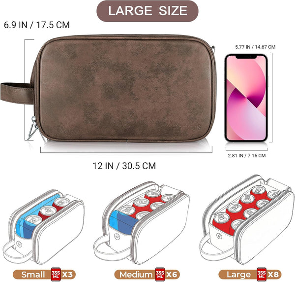 Elviros Toiletry Bag for Men PU Leather Shaving Dopp Kit (Large, Chocolate) | Water-Resistant Travel Organizer for Bathroom Toiletries, Grooming