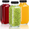umud Juice Bottles with Lids, 16 Oz, Set of 3 | Clear Glass Jars with Caps, Reusable Empty Drink Containers, For Juicing, Smoothies, Water, Milk,