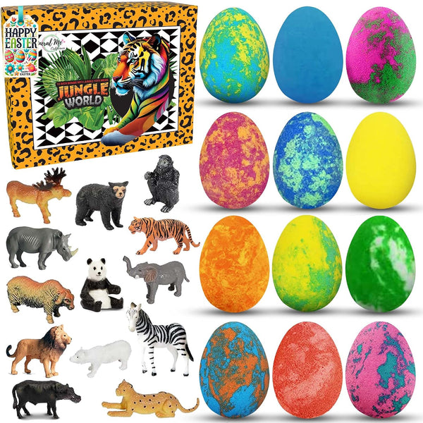 Bath Bombs for Kids with Surprise Inside, 12 pk Kids Bath Bombs with Toys | Bath Bombs with Jungle Toys, Organic, Natural, Skin-Moisturizing