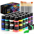 TMOL Acrylic Paint Set, 24 Colors (2 oz/Bottle) with 12 Art Brushes, Art Supplies for Painting Canvas, Wood, Ceramic & Fabric, Rich Pigments