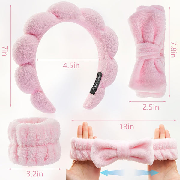 Ztomine Headbands for Women - Spa Headband and Wristband Set - Headband for Washing Face,Facial Mask,Makeup and Skin Care,Gifts for Women and Teen