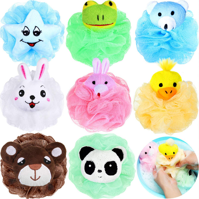 Boao 8 Pieces Kids Bath Loofahs Animal Bath Sponge Cartoon Shower Loofahs Cute P