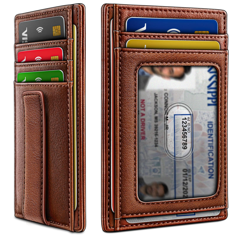 BULLIANT Men Slim Leather Wallet Money Clip 7Cards-Gift Boxed-RFID Blocking | Easy Access | Pocket Fit | Minimalist Skinny Brick Brown7490 Alaska