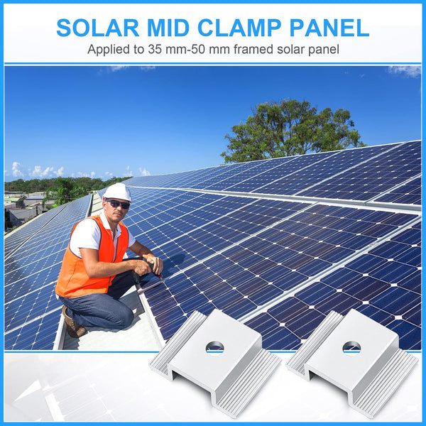 12 Pack Solar Panel Mid Clamps 1.06 Inch Solar Panel Bracket Aluminium Mounting Accessories Aluminum Solar Mid Clamp for Solar Panel Mounting