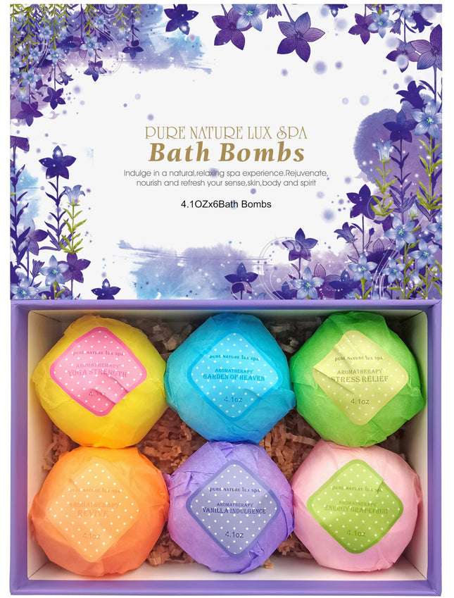 Bath Bombs Gift Set - Ultra Bubble XXL Fizzies (6 X 4.1 Oz) with Natural Dead Se