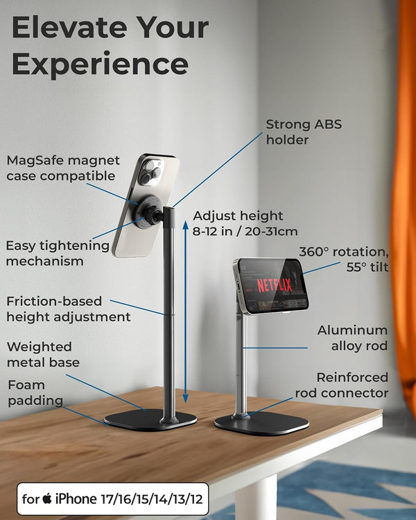 COOPER MagStand, Adjustable Magnetic iPhone Stand for Desk & Phone Holder for Video Recording, Compatible with MagSafe, Stand for iPhone 17 Pro