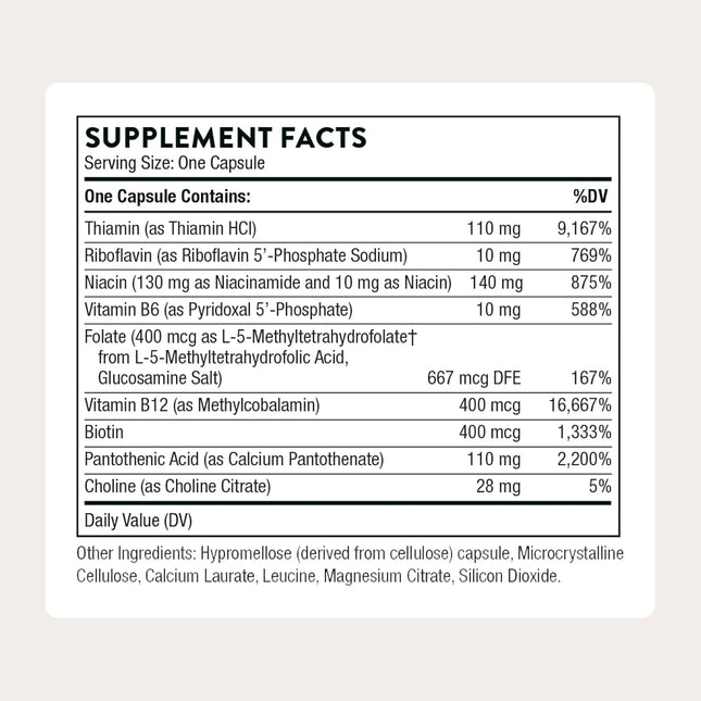 THORNE Basic B-Complex - Tissue-Ready Vitamin B Complex Supplement with Choline 