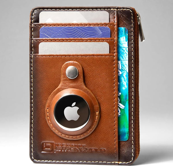 ID Stronghold RFID Blocking Front Pocket Wallet – Slim Minimalist Genuine Leather Wallet with Zipper Coin Pocket (Antiqued Brown)