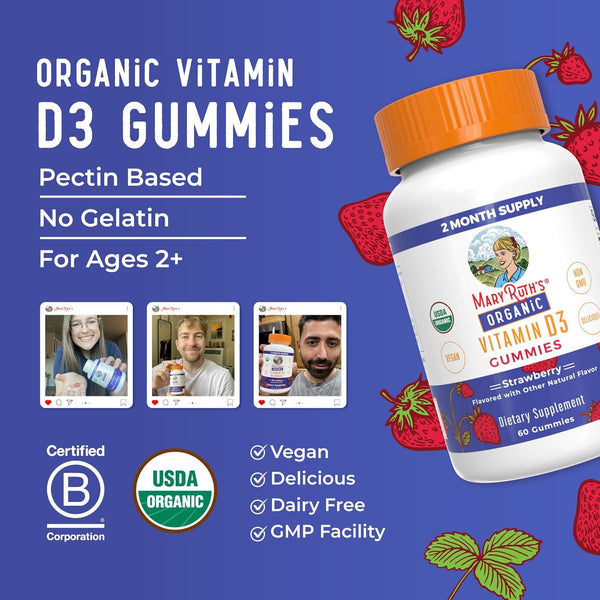 Maryruth'S Organic Vitamin D3 Gummies | 1000 IU | USDA Organic | Immune Support| Bone Health | Muscle Function | for Adults & Kids Ages 2+ | Vegan