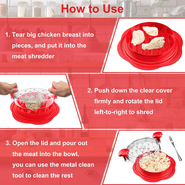 SURETIVIAN Chicken Shredder Tool Twist Large Chicken Breast Shredder with Brush&Fork, Visible Meat Shredder Machine, Anti-Slip Strip, Ergonomic