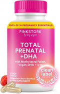 Pink Stork Total Prenatal Vitamins with DHA, Folate, Iron, Choline, and Vitamin B12 - Prenatals for Women to Support Fetal Development, Pregnancy