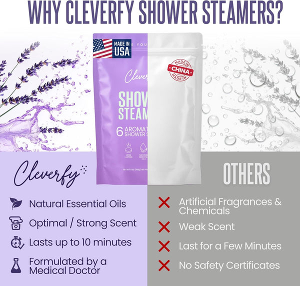 Cleverfy Shower Steamers Aromatherapy for Women and Men Ã¢ÂÂ Self-Care Shower Bombs for Stress Relief and Relaxation Ã¢ÂÂ 6 Tablets