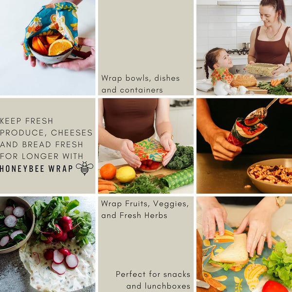 Beeswax Wraps for Food - The Kitchen Collection - Organic Cotton Beeswax Wrap - Reusable Beeswax Food Wrap - Plastic Wrap/Sandwich Bags