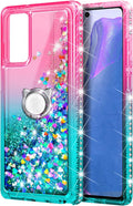 NZND Case for Samsung Galaxy A03S with Tempered Glass Screen Protector (Maximum Coverage), Ring Holder/Wrist Strap, Glitter Liquid Floating